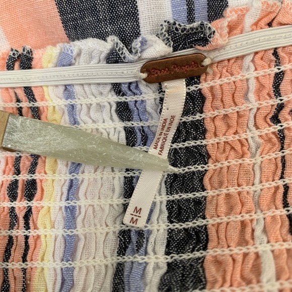 Free People Lilah Pleated Tube Striped Cotton Midi Dress Button Front Smocked M - Picture 6 of 10